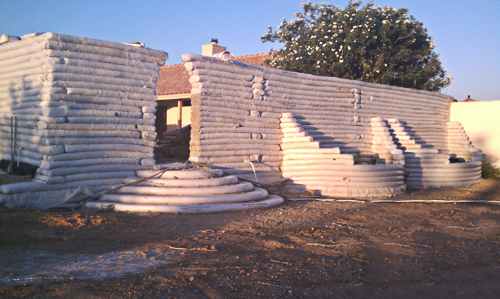 Superadobe wall